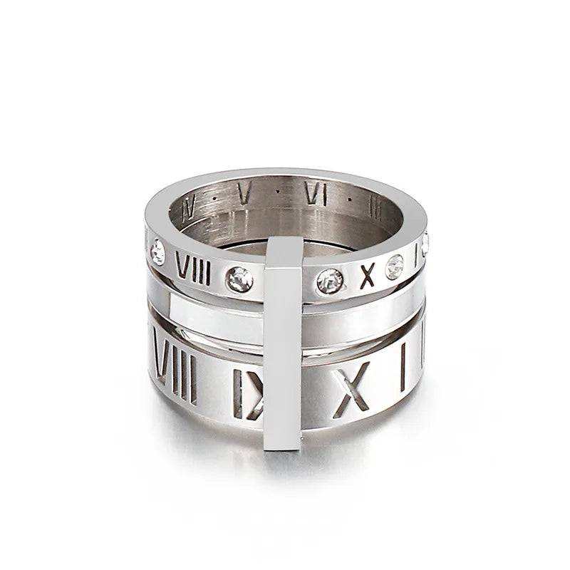 Anillo de Triple Banda Con Números Romanos Chapado en Oro