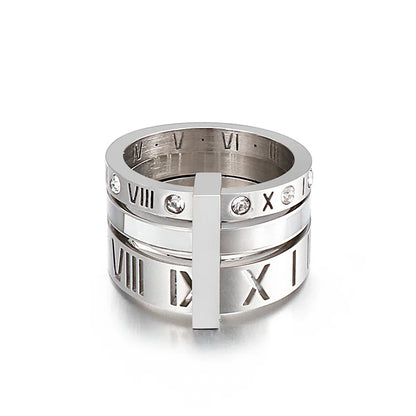 Anillo de Triple Banda Con Números Romanos Chapado en Oro