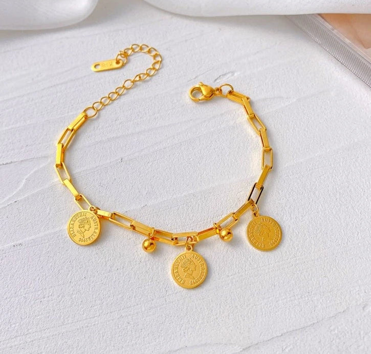 Pulsera Chapada En Oro Con Medallas de la Prosperidad
