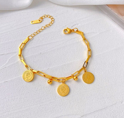 Pulsera Chapada En Oro Con Medallas de la Prosperidad