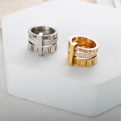 Anillo de Triple Banda Con Números Romanos Chapado en Oro