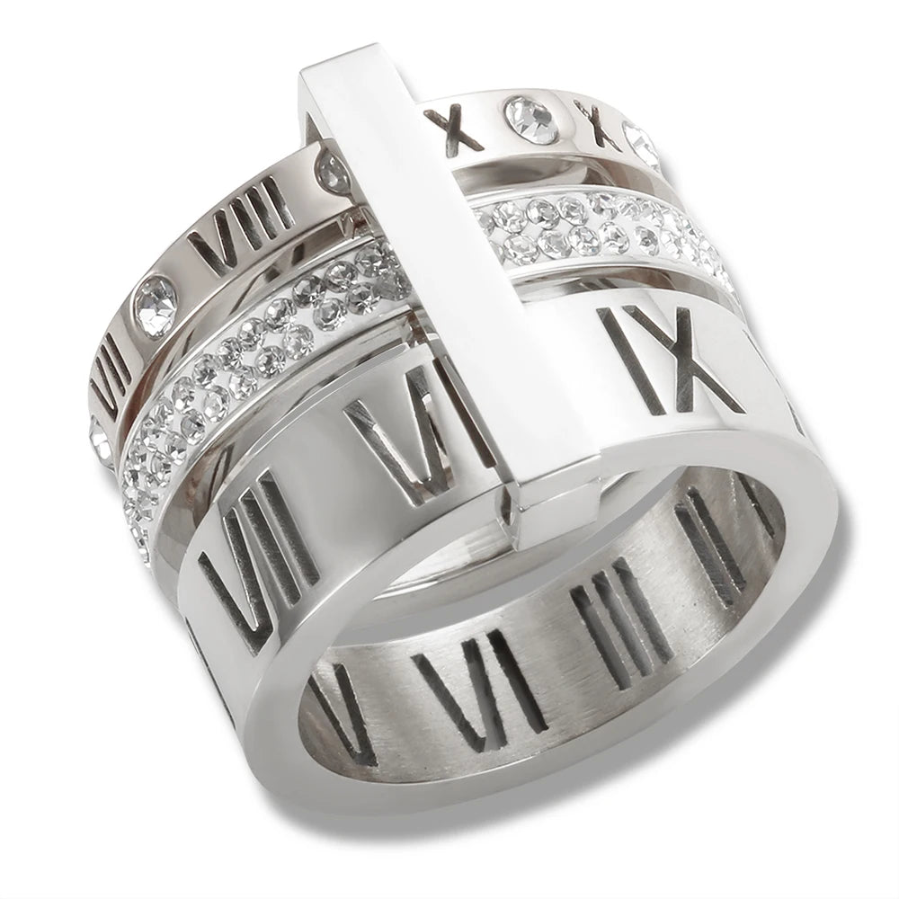 Anillo de Triple Banda Con Números Romanos Chapado en Oro