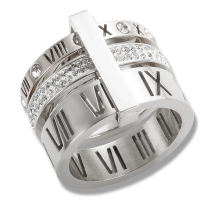 Anillo de Triple Banda Con Números Romanos Chapado en Oro