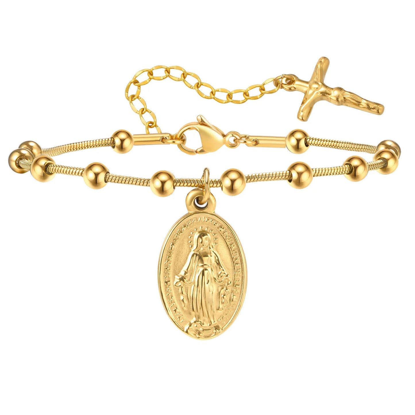Pulsera del Rosario de la Virgen María Bañada en Oro