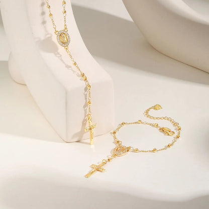 Conjunto de Collar y Pulsera de la Virgen María Chapados en Oro