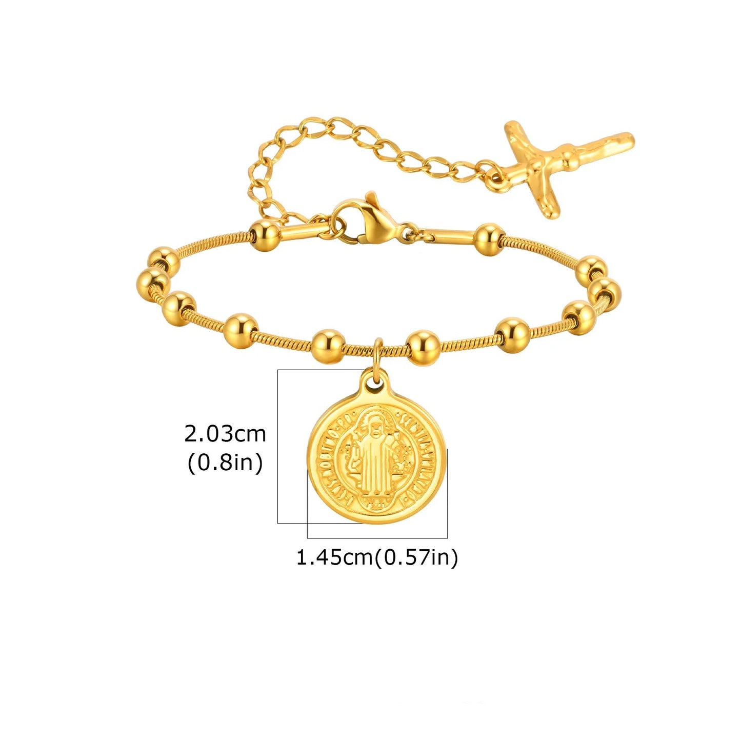 Pulsera Con Medalla de San Benito Chapada en Oro