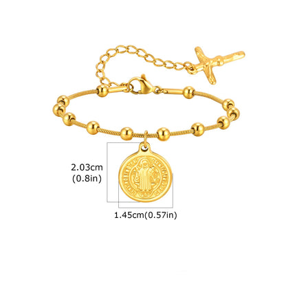 Pulsera Con Medalla de San Benito Chapada en Oro