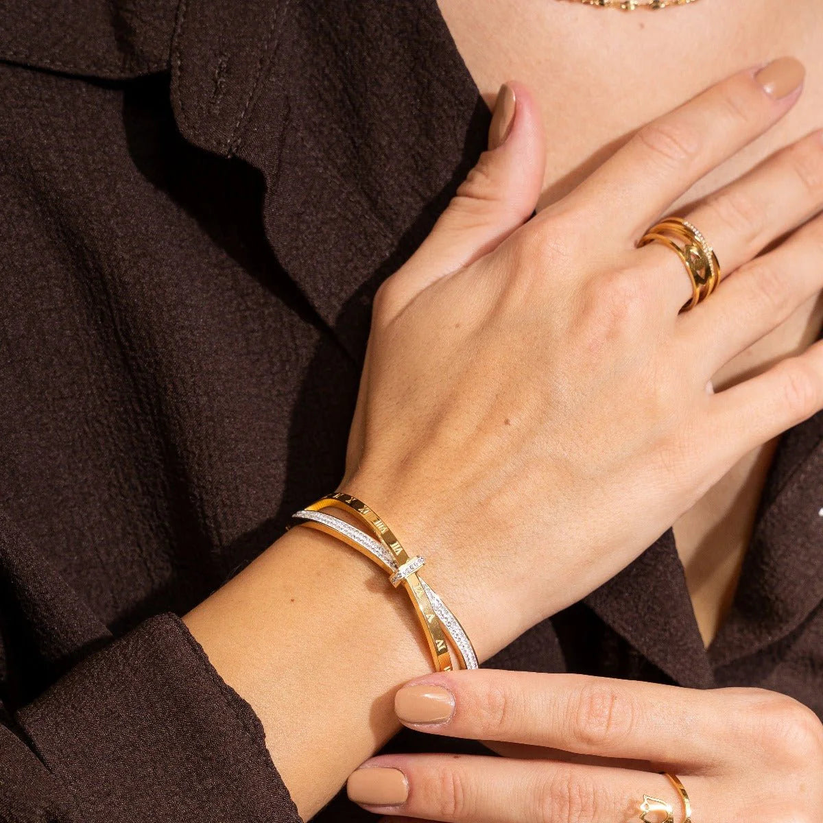 Pulsera Romana de Circonitas Chapada En Oro