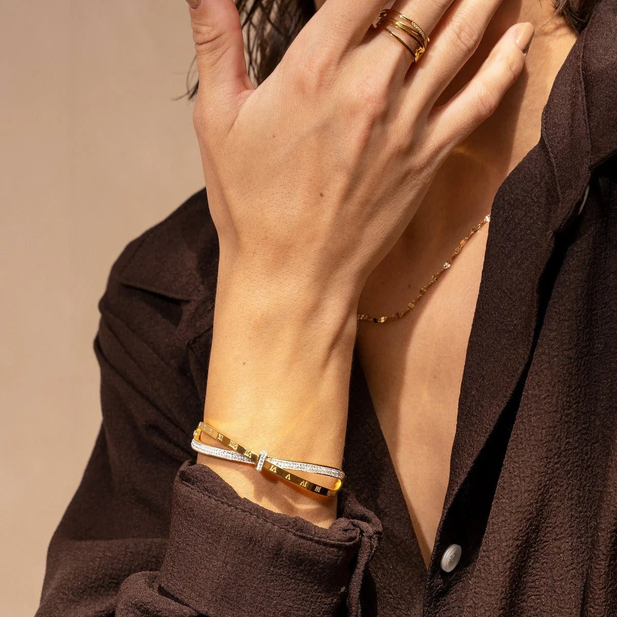 Pulsera Romana de Circonitas Chapada En Oro