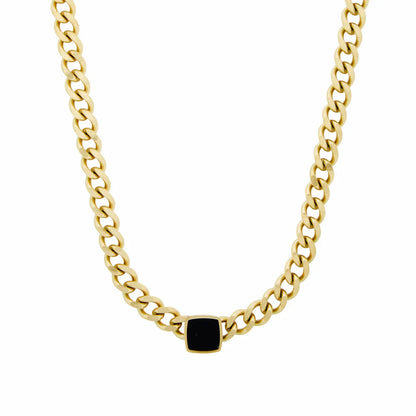 Collar Chapado en Oro Con Una Piedra Cuadrada de ónix