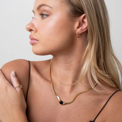 Collar de Malla Con Piedra de ónix Chapado en Oro