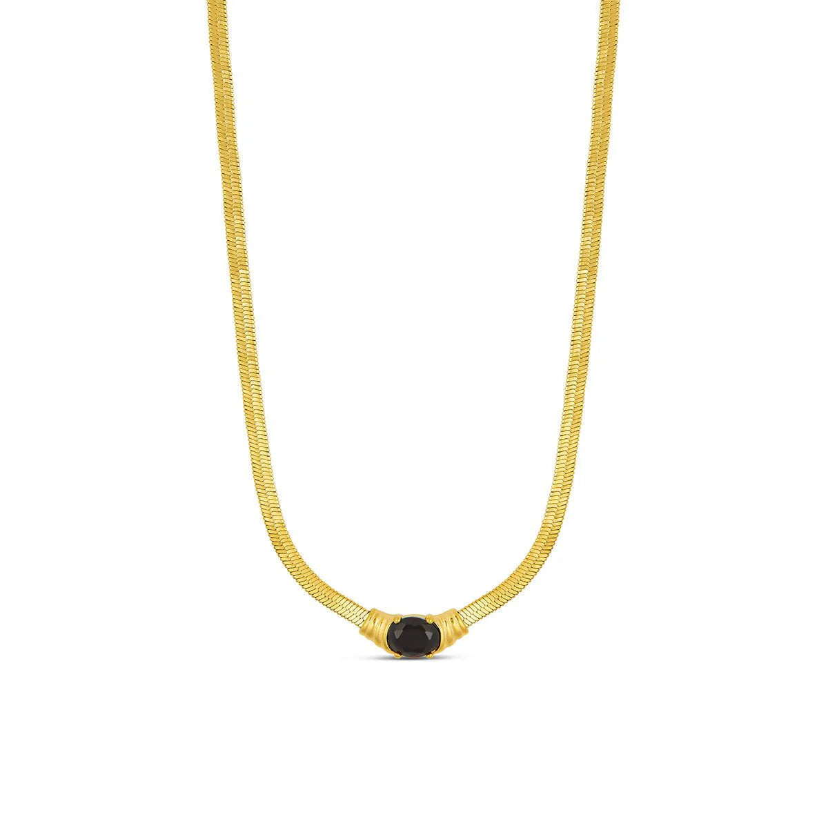 Collar de Malla Con Piedra de ónix Chapado en Oro