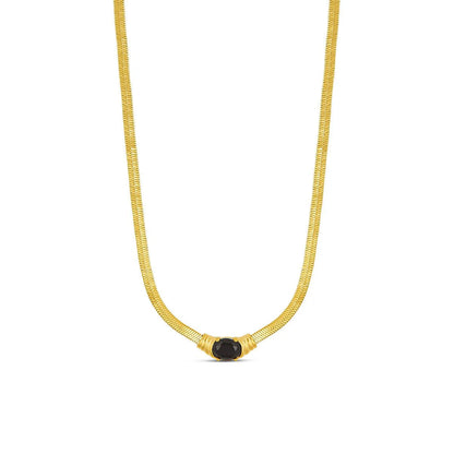 Collar de Malla Con Piedra de ónix Chapado en Oro
