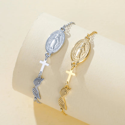 Pulsera Bañada en Oro Con la Virgen María y el Espíritu Santo