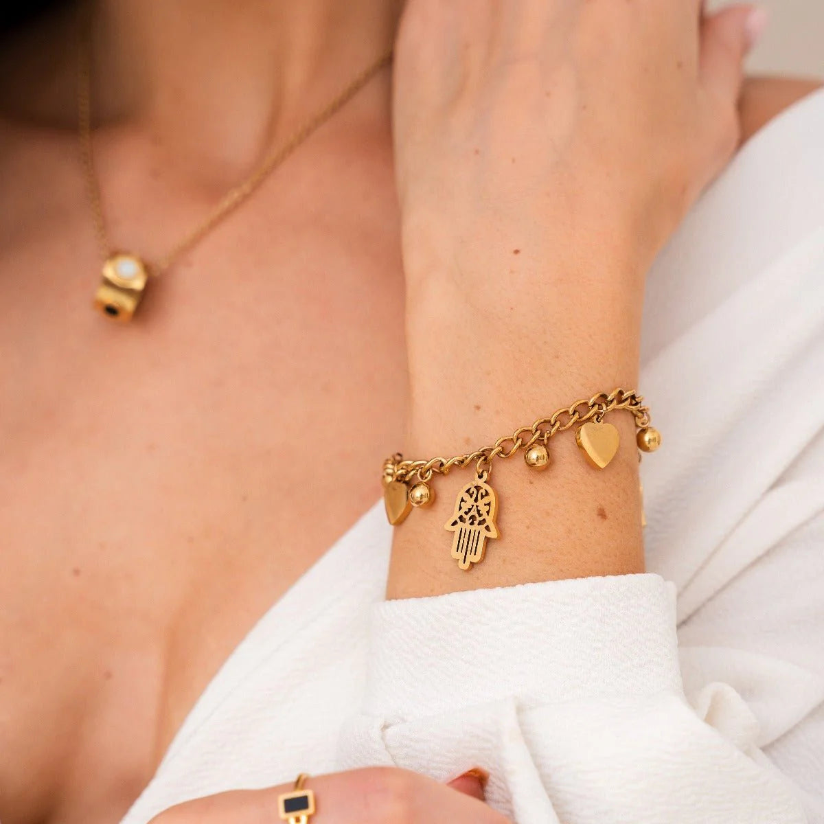 Pulsera Con Colgante de Corazón Chapado en Oro